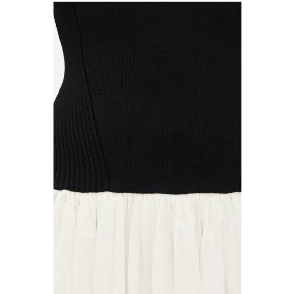 New with Tags La Ligne Henriette Dress L Black Ivory Knit Drop Waist Slit Flowy - Picture 9 of 16